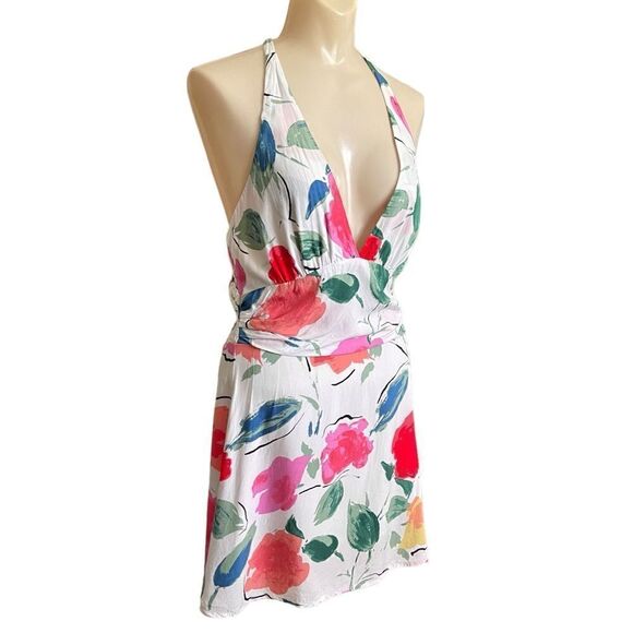 Princess Polly Elaine Floral Tie Halter Top Ruched Smocked Waist Mini Dress - Picture 5 of 16